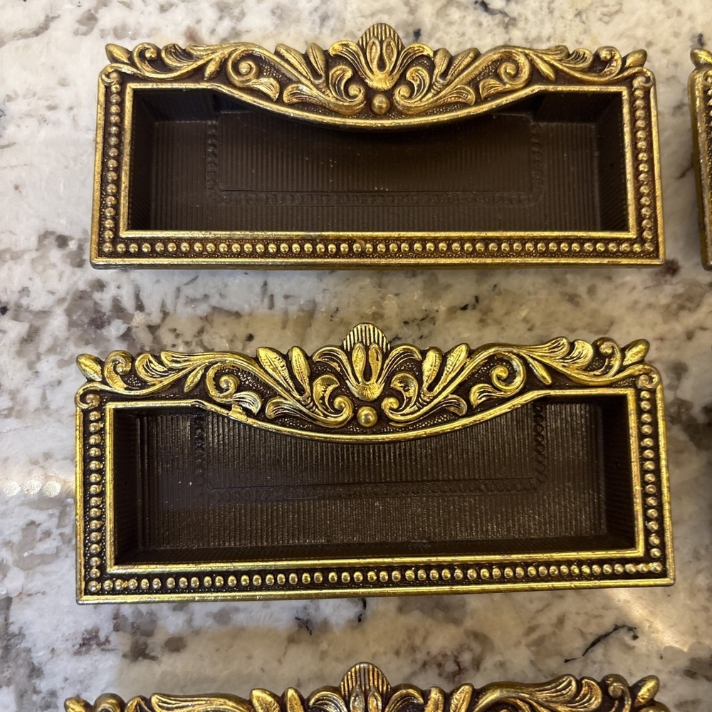 8 VTG Vcr Italy Brass Label Holder Drawer Pull French Provincial Rococo Hardware - Picture 3 of 16